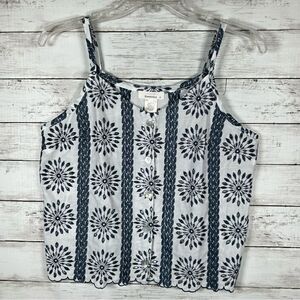Urban Romantics White and Navy Eyelet Spaghetti Strap Button Down Top size M